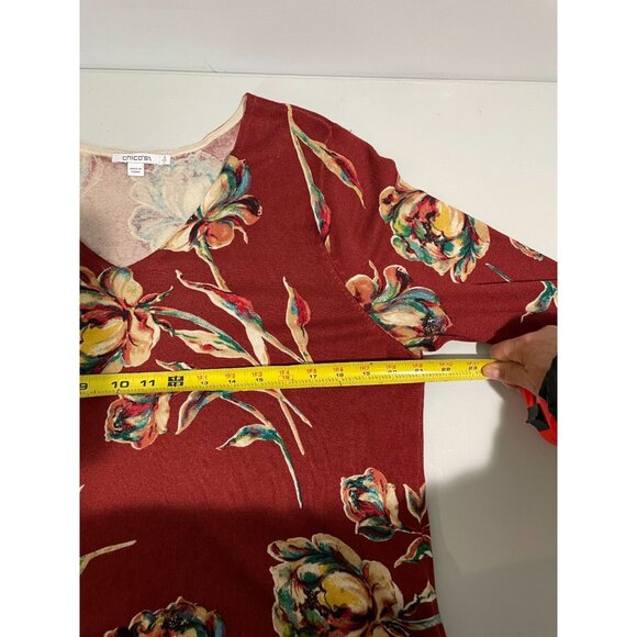 Chicos Women's Floral Print Long Sleeve Knit Top Size 2 US L Rayon Blend - Picture 12 of 13